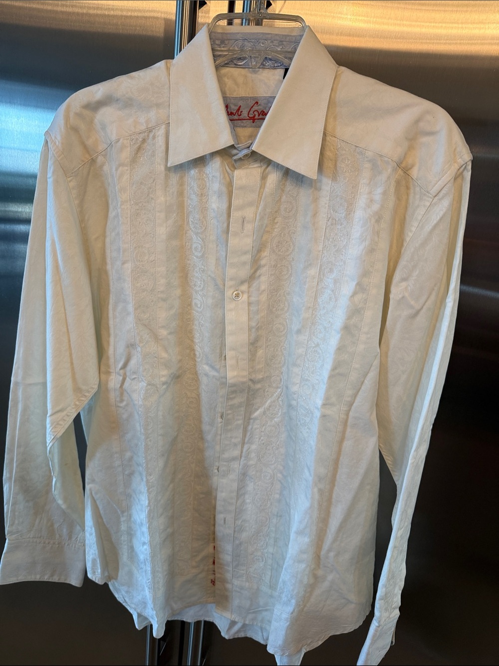 Robert Graham Cream Embroidered Panel Dress Shirt